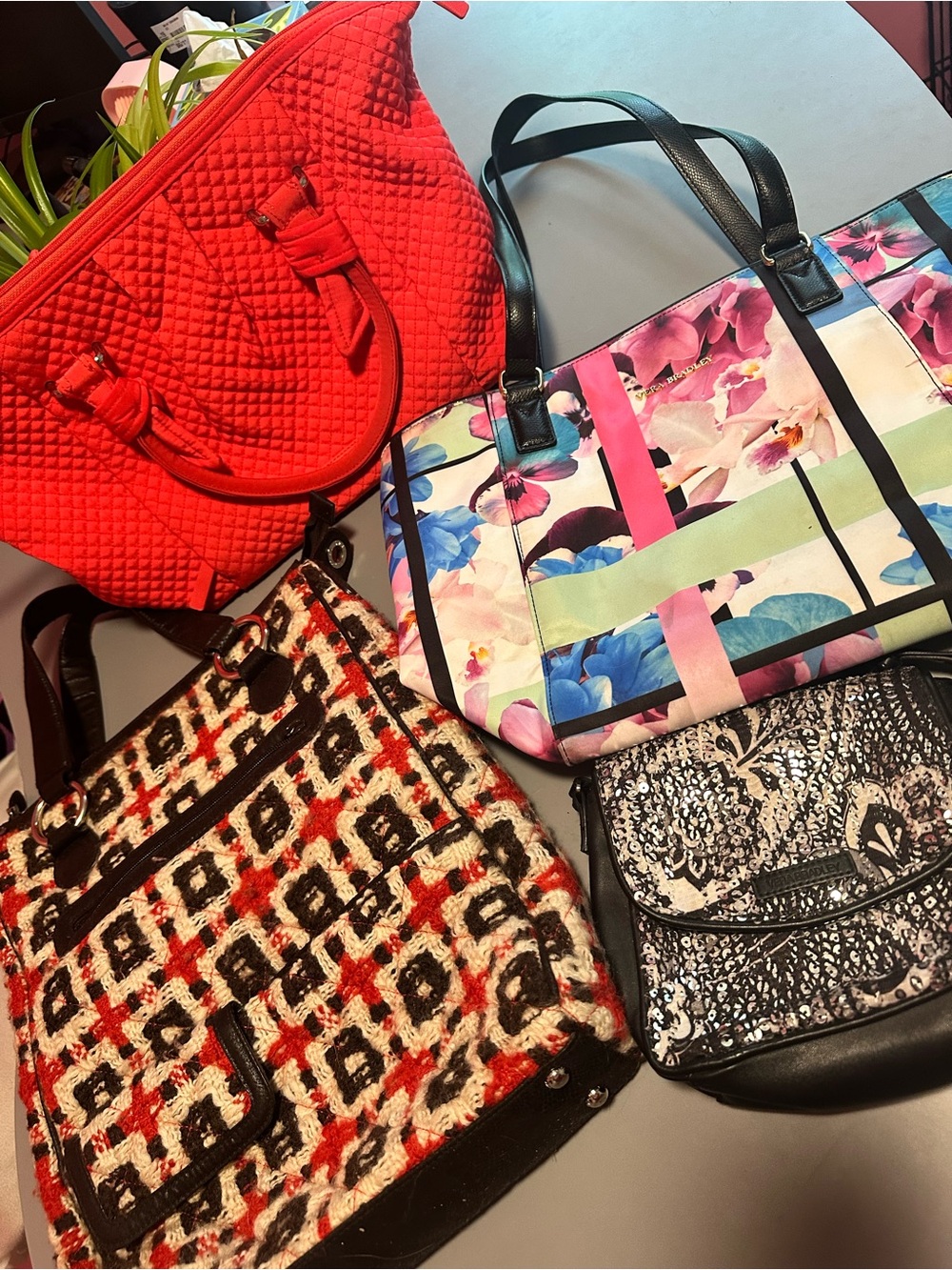Bundle of 4 Different Vera Bradley Tote Bags  With Multi Colors